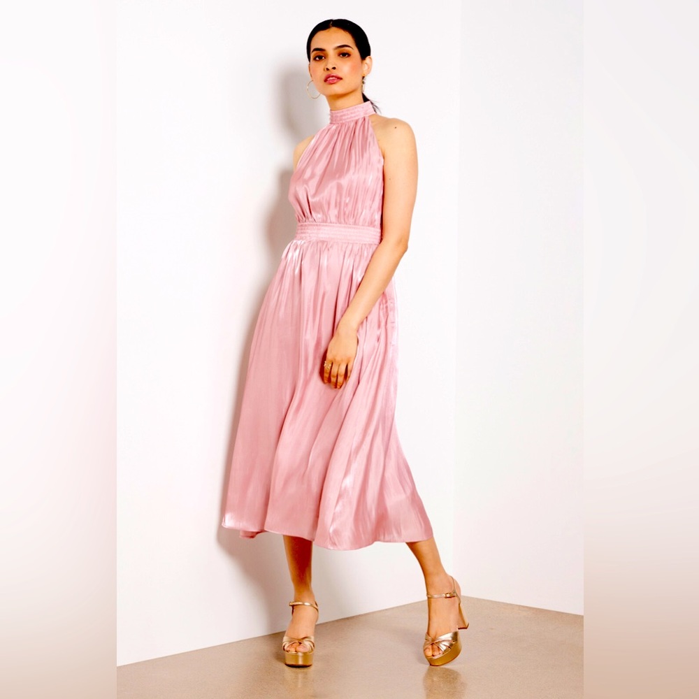 O.P.T. Soft Pink Midi Dress Halter Neck Wedding Guest Shower Dress NWT